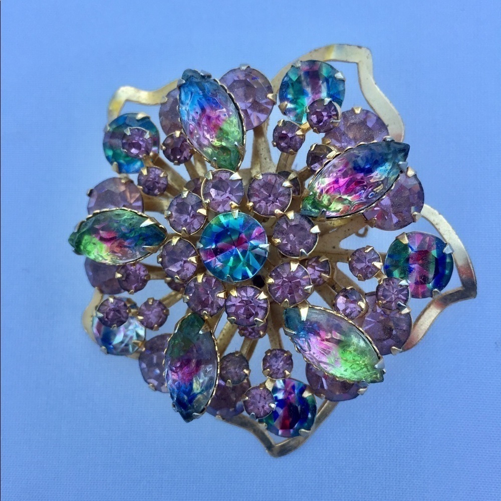 Vintage Multicolor Stones Brooch Pin Watermelon